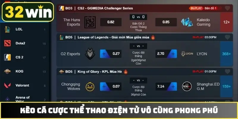Kèo cá cược thể thao điện tử vô cùng phong phú